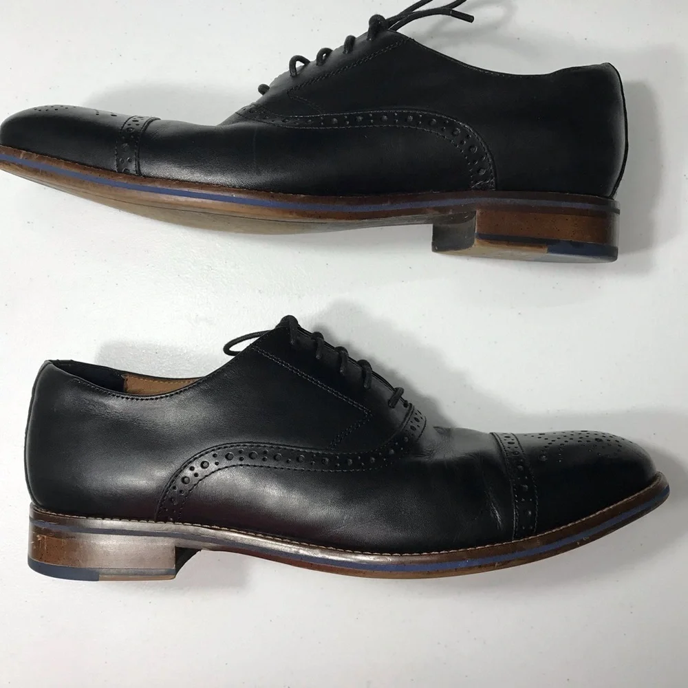 Johnston &Murphy Captoe Men's Black Leather Dress Shoes Size 13W S-03